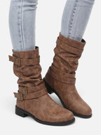 Bottes Motardes Femme Cuir Plissées Boucles