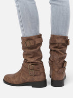 Bottes Motardes Femme Cuir Plissées Boucles