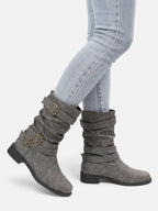 Bottes Motardes Femme Cuir Plissées Boucles