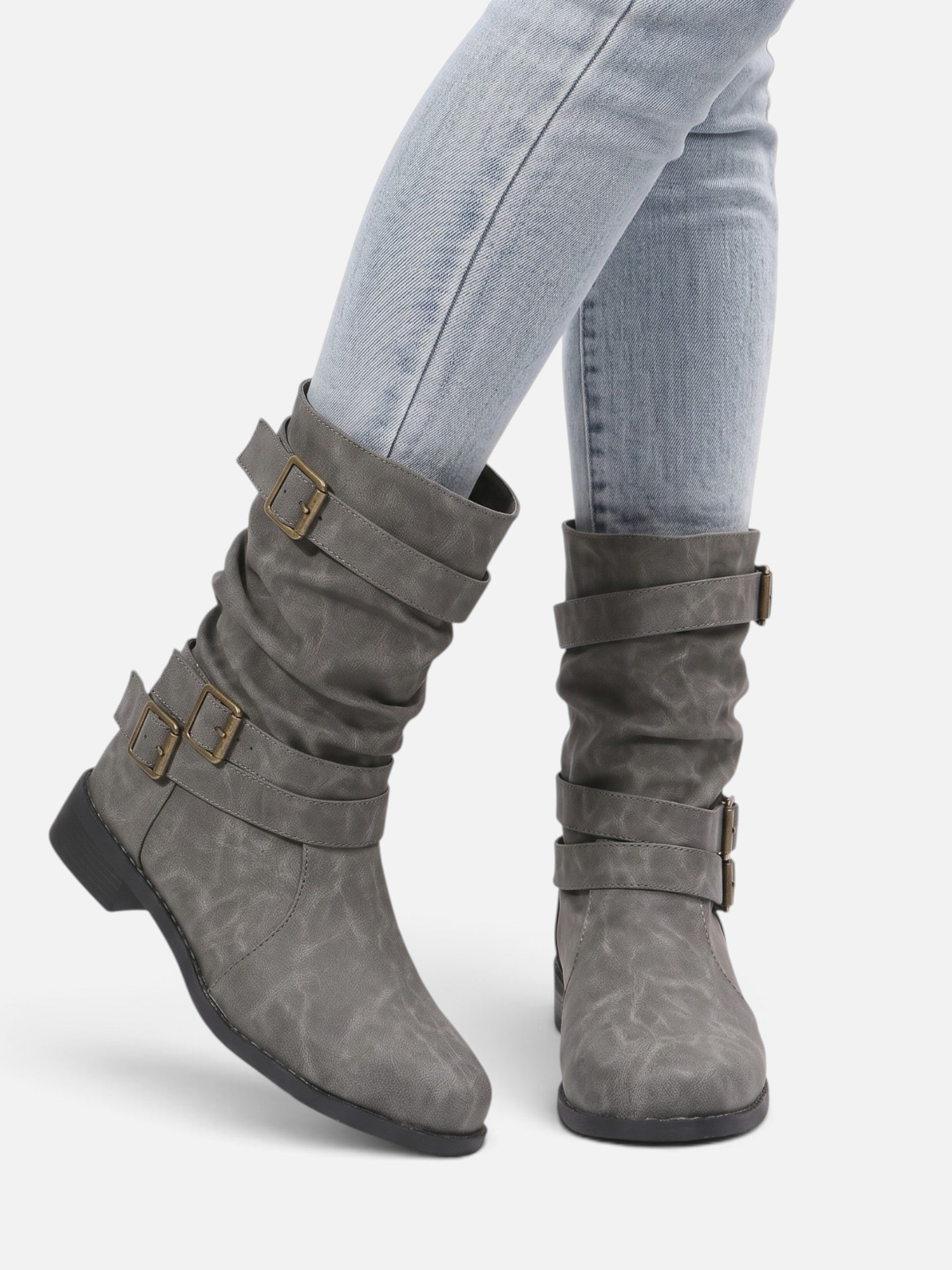 Bottes Motardes Femme Cuir Plissées Boucles