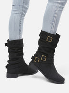 Bottes Motardes Femme Cuir Plissées Boucles
