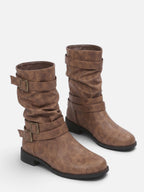Bottes Motardes Femme Cuir Plissées Boucles