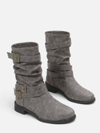 Bottes Motardes Femme Cuir Plissées Boucles