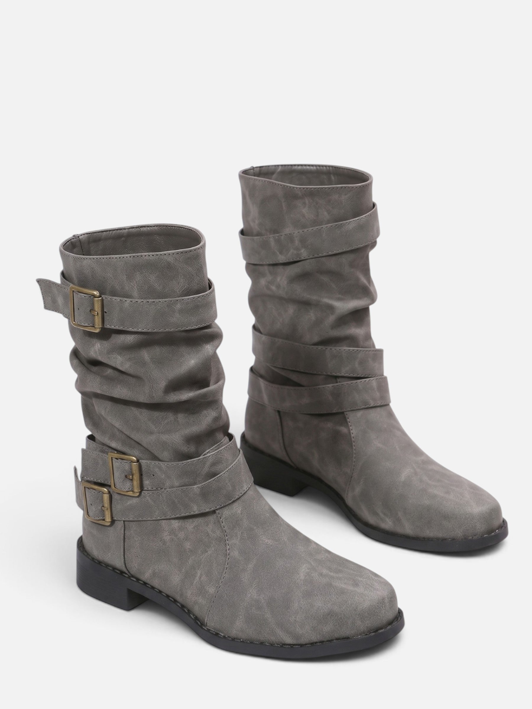 Bottes Motardes Femme Cuir Plissées Boucles