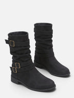 Bottes Motardes Femme Cuir Plissées Boucles
