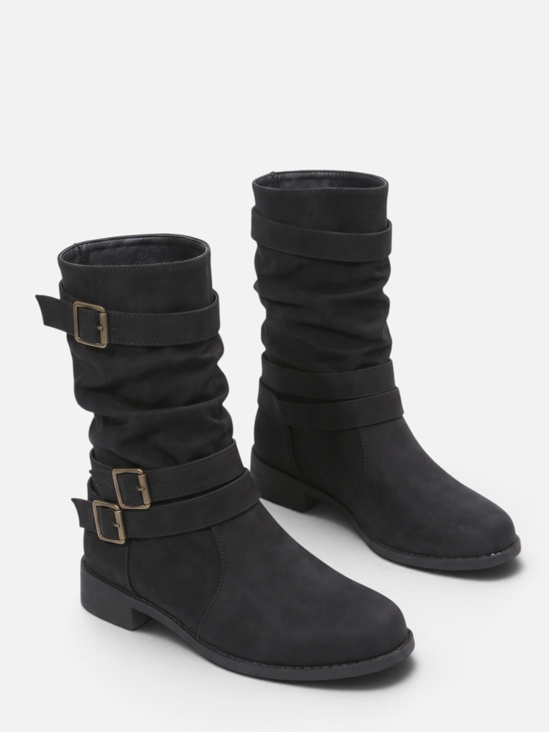 Bottes Motardes Femme Cuir Plissées Boucles