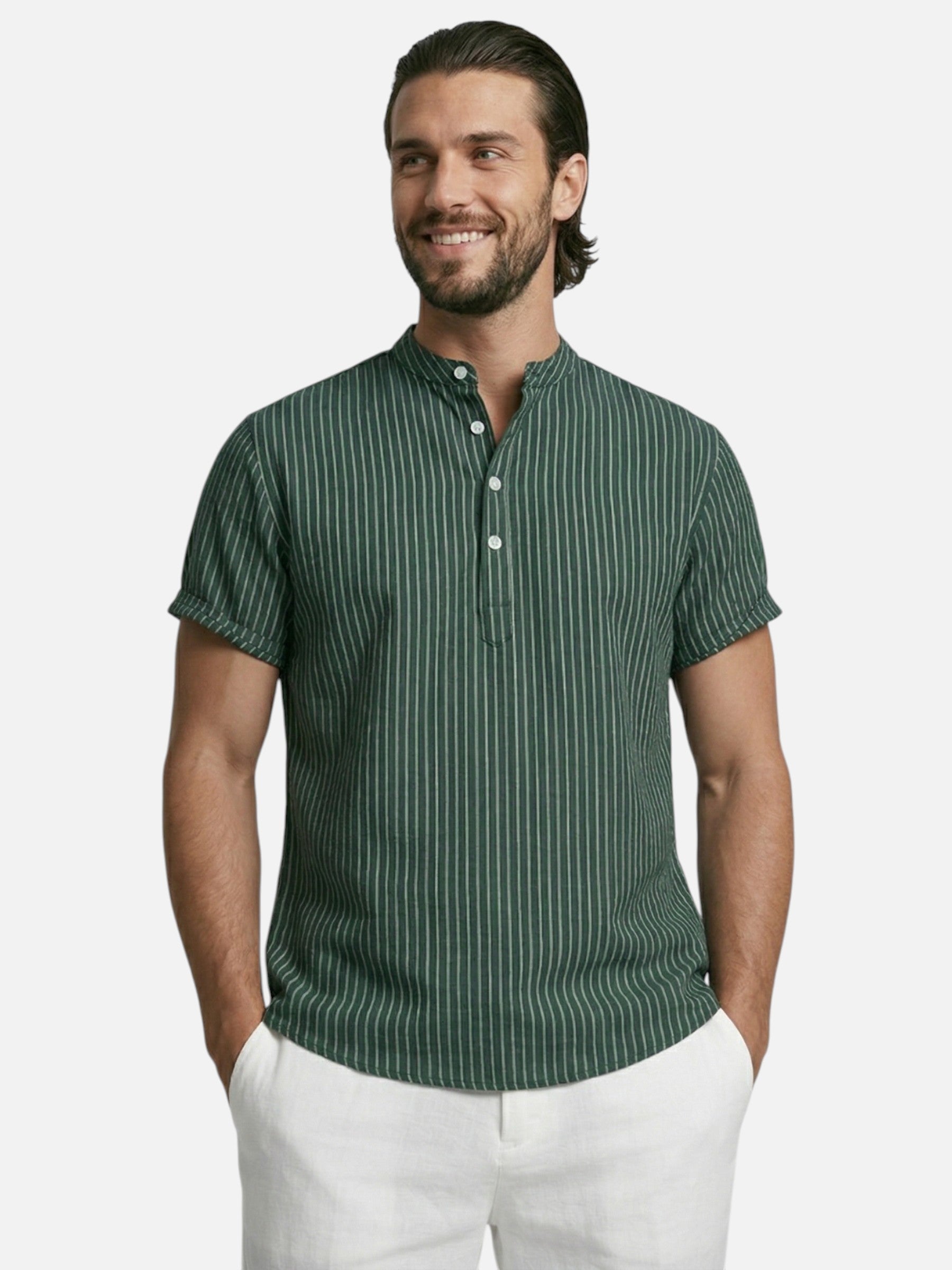 Chemise homme été à rayures col officier manches courtes