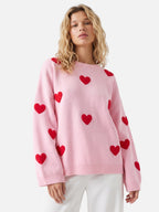 Pull Femme Oversize Motif Cœurs