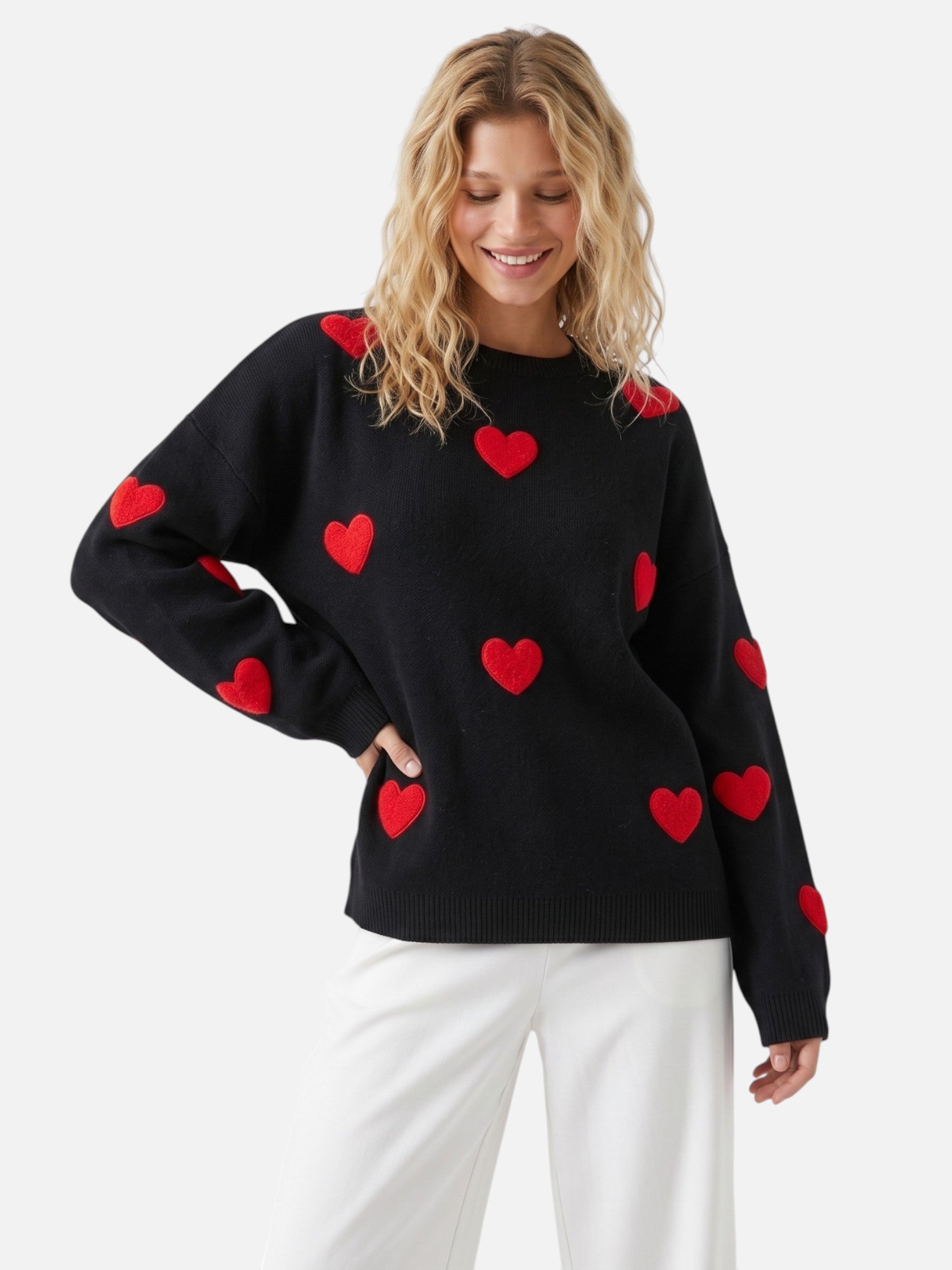 Pull Femme Oversize Motif Cœurs