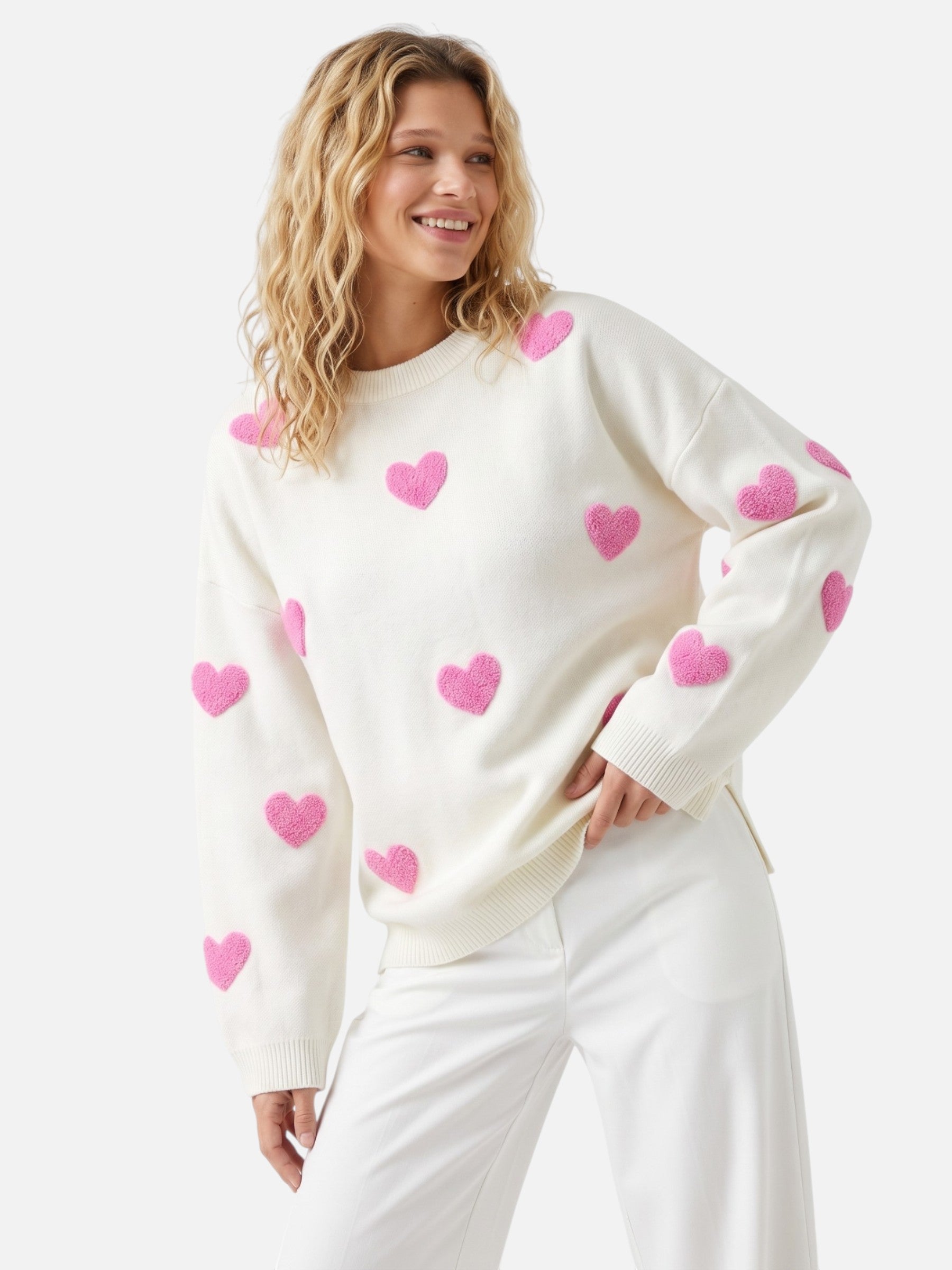 Pull Femme Oversize Motif Cœurs