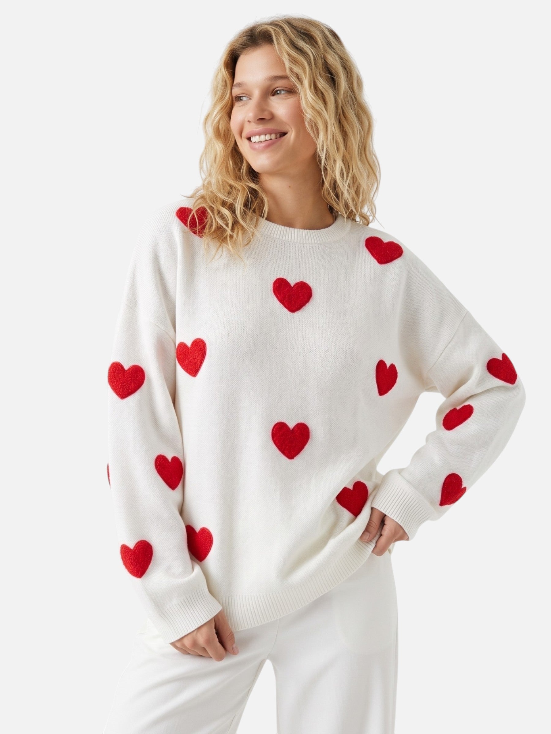 Pull Femme Oversize Motif Cœurs