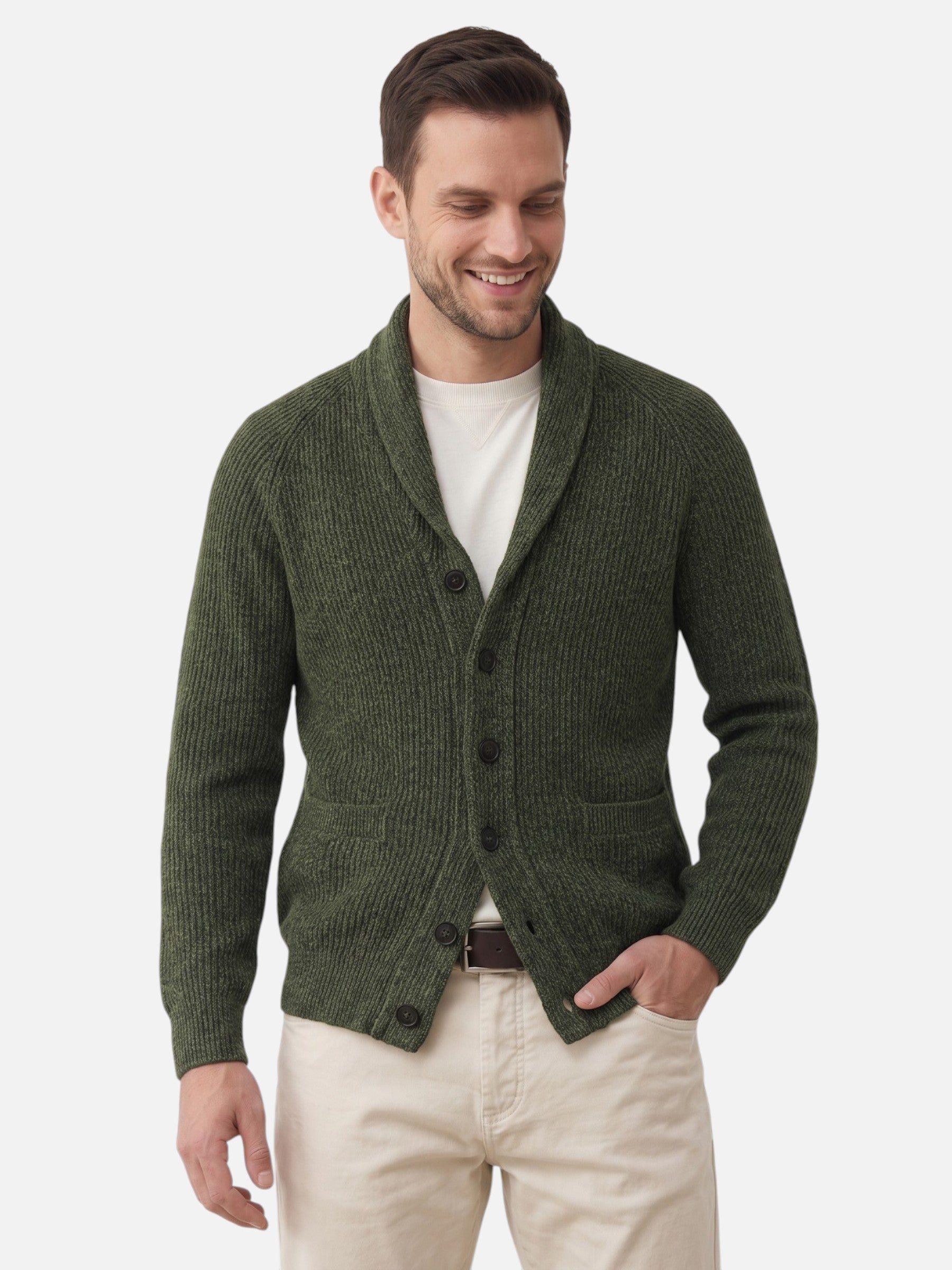 Cardigan Homme en Maille Côtelée Boutonné