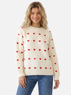 Pull Femme Maille Texturée Imprimé Cœurs