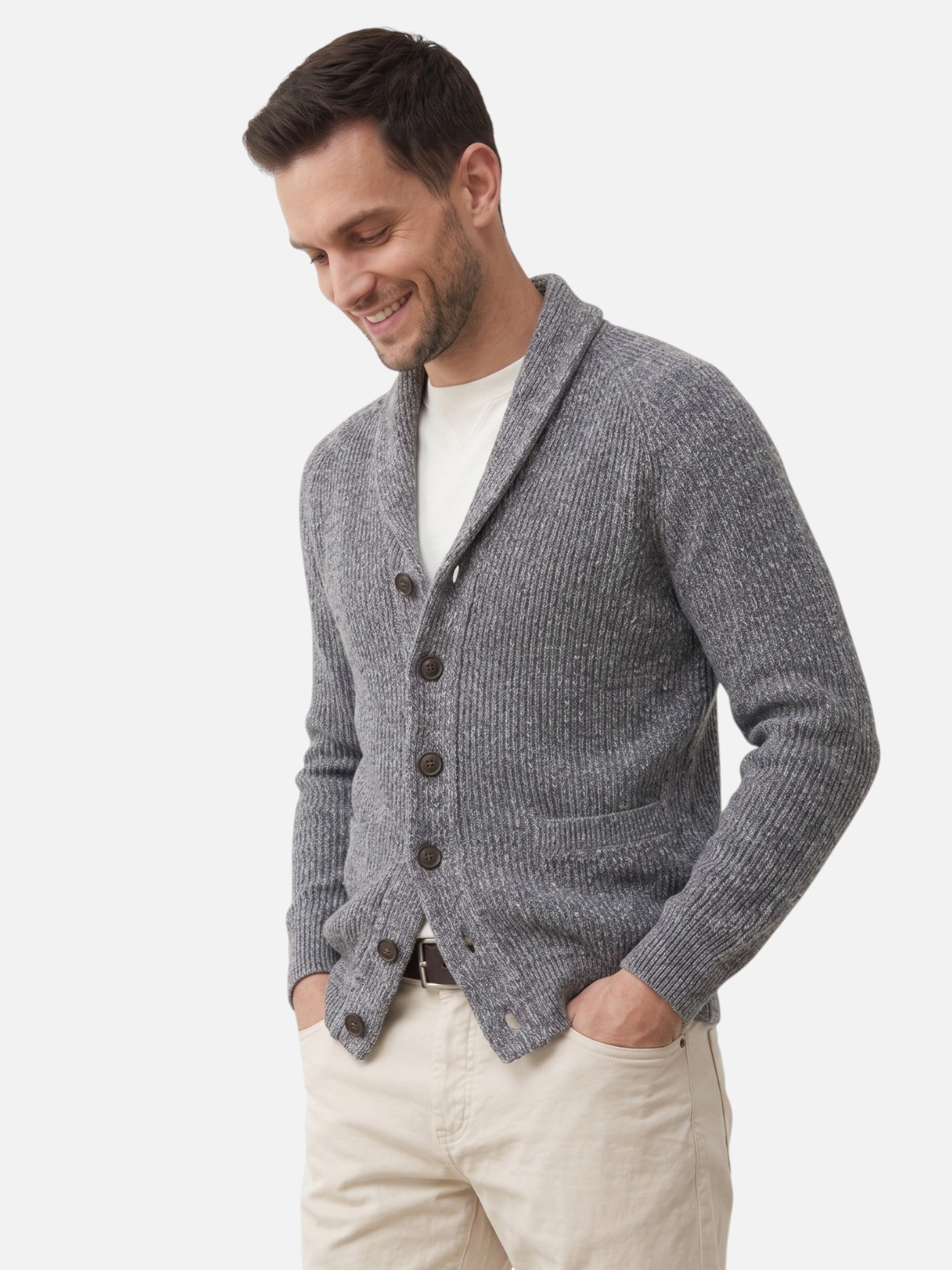 Cardigan Homme en Maille Côtelée Boutonné