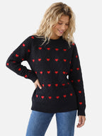 Pull Femme Maille Texturée Imprimé Cœurs