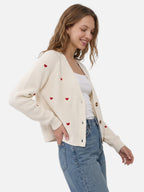 Gilet Femme Boutonné Motif Cœurs Brodés