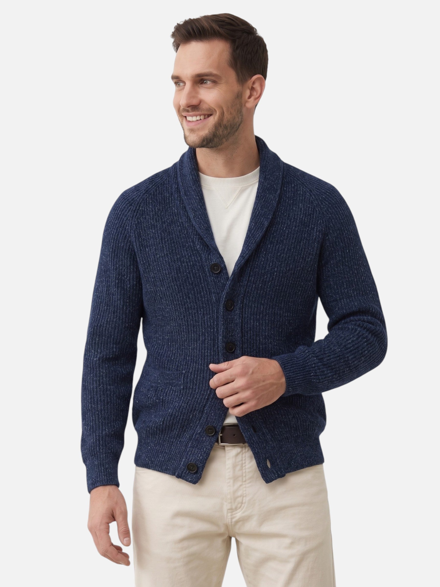 Cardigan Homme en Maille Côtelée Boutonné