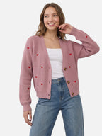 Gilet Femme Boutonné Motif Cœurs Brodés