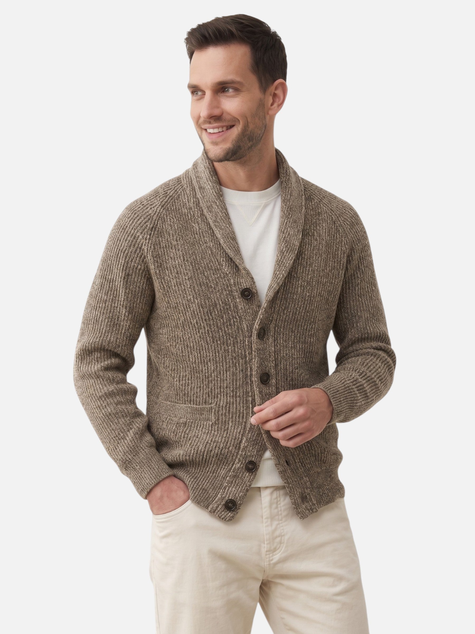 Cardigan Homme en Maille Côtelée Boutonné