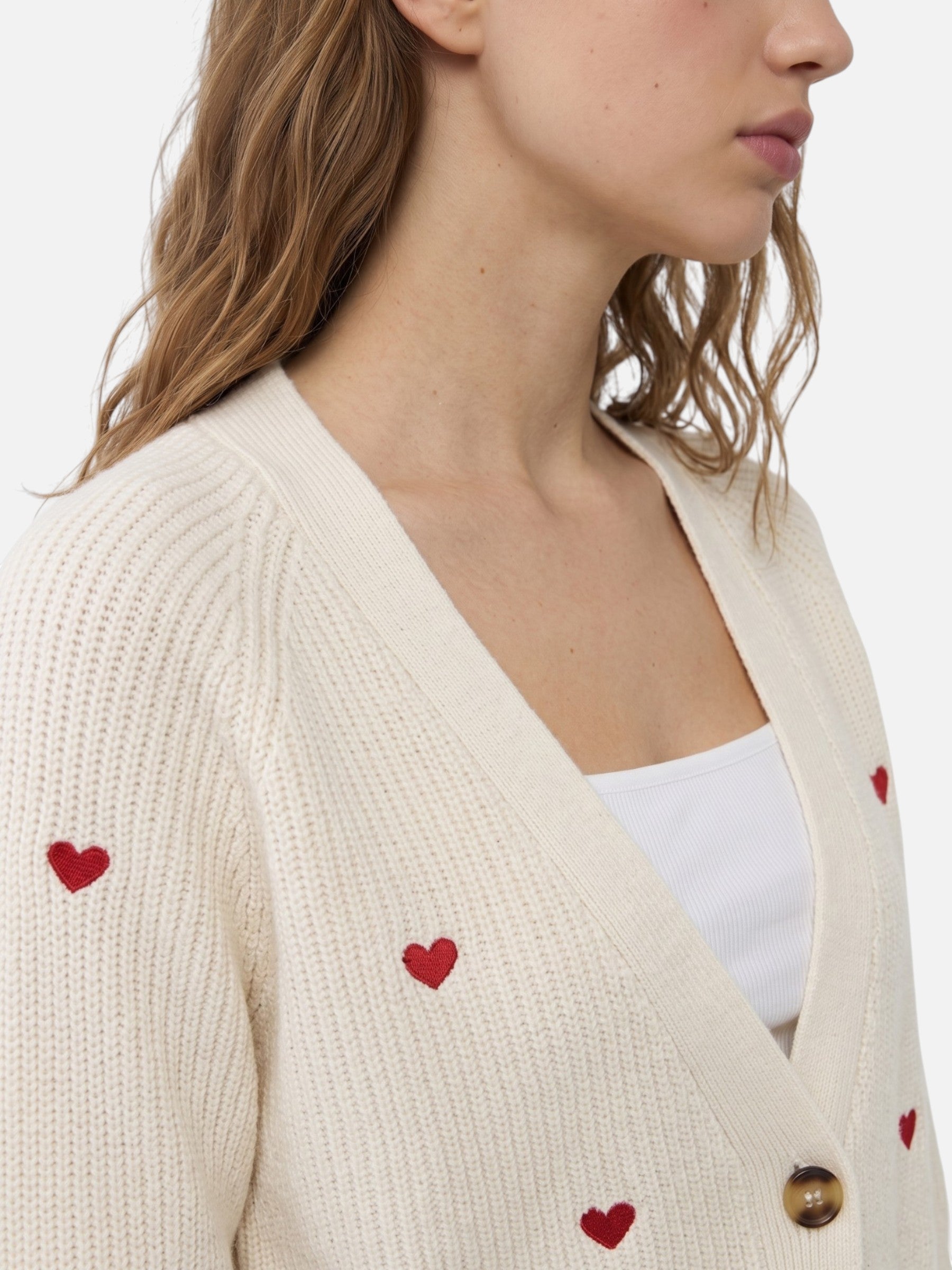 Gilet Femme Boutonné Motif Cœurs Brodés