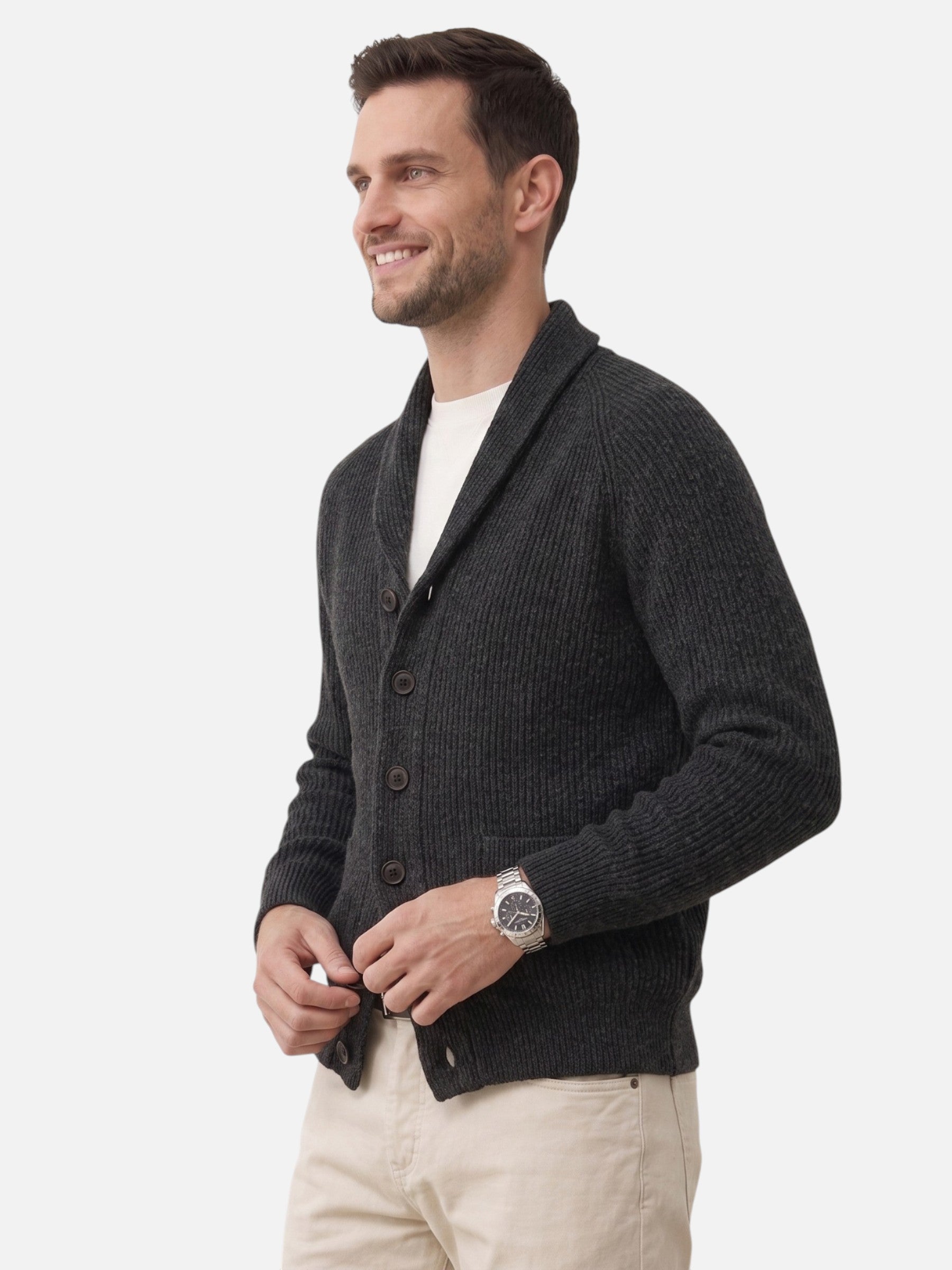 Cardigan Homme en Maille Côtelée Boutonné