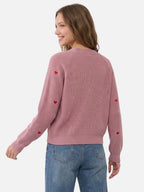 Gilet Femme Boutonné Motif Cœurs Brodés