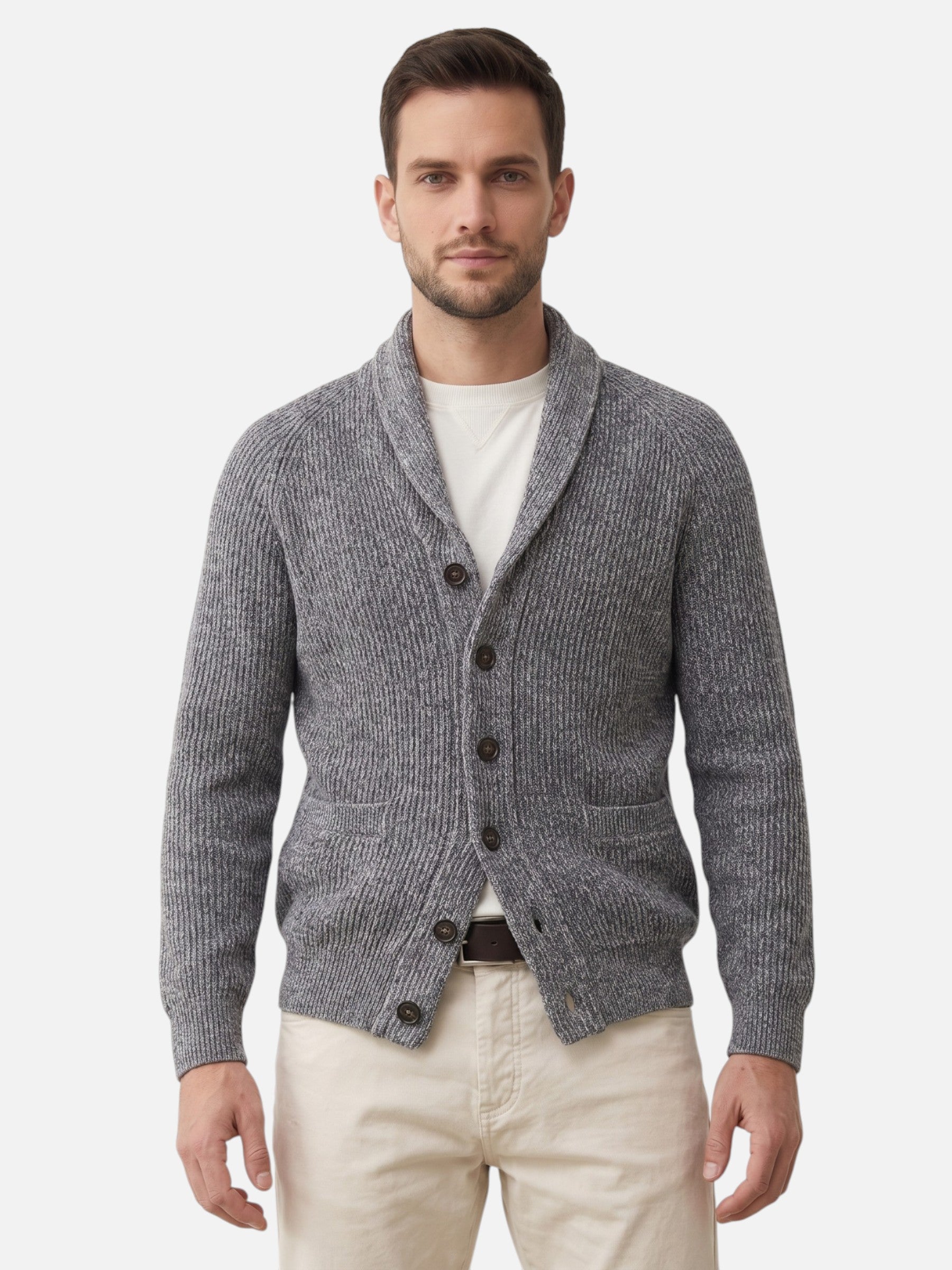 Cardigan Homme en Maille Côtelée Boutonné