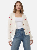 Gilet Femme Boutonné Motif Cœurs Brodés