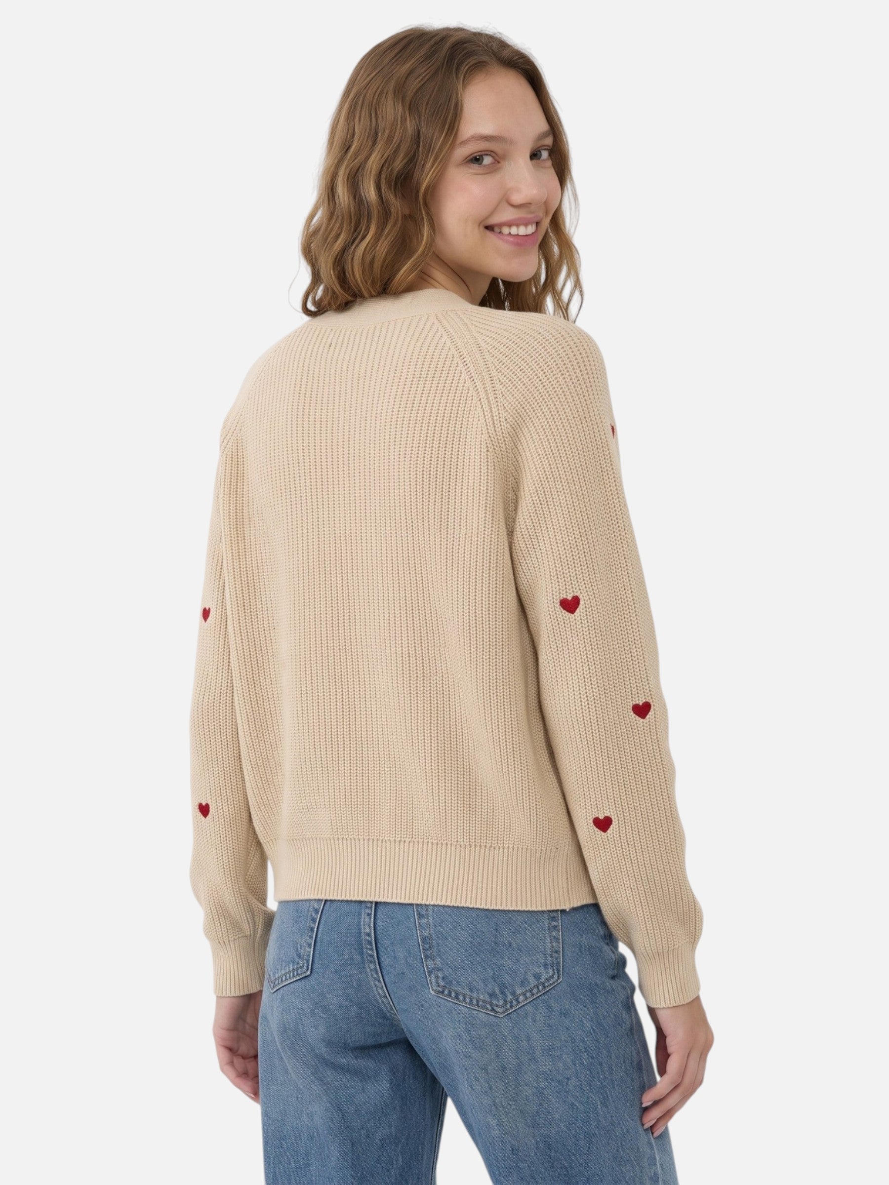 Gilet Femme Boutonné Motif Cœurs Brodés