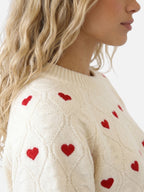 Pull Femme Maille Texturée Imprimé Cœurs