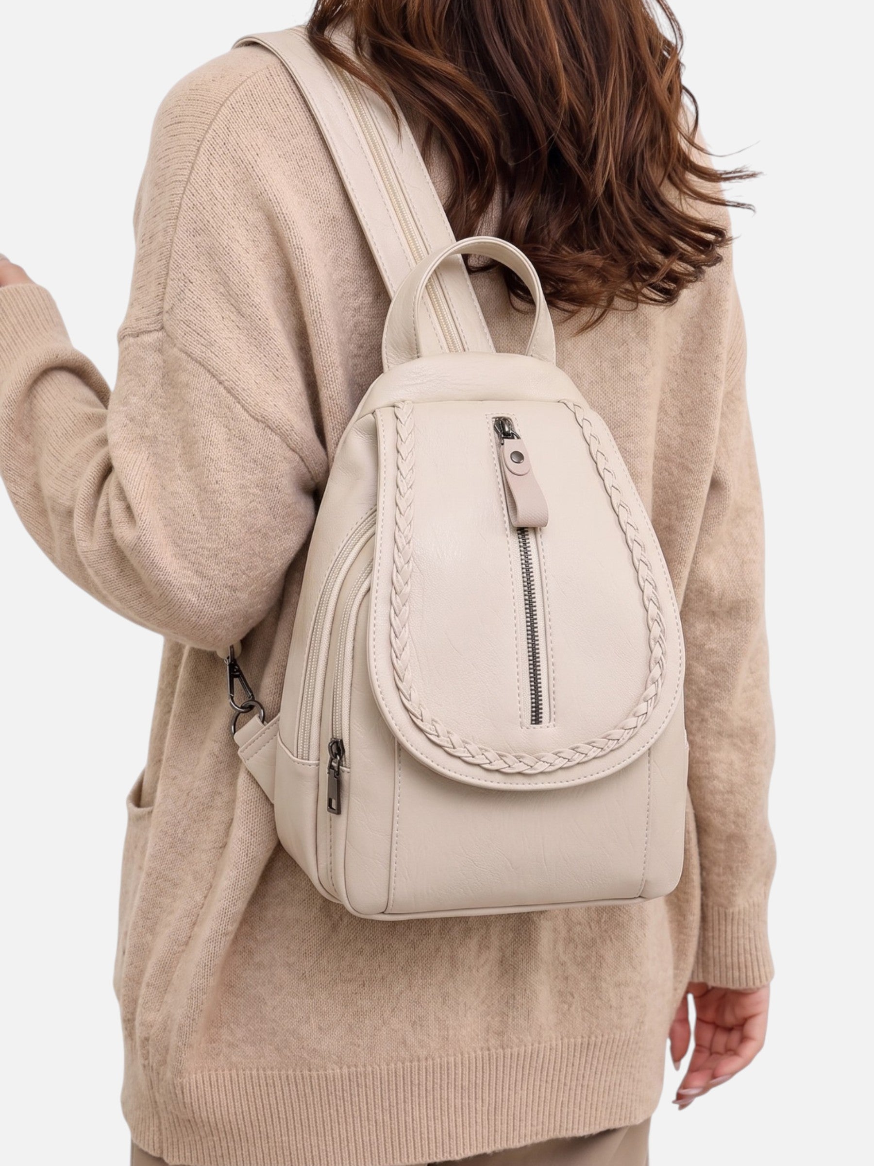 Mini Sac à Dos Femme en Cuir Tressé Bandoulière