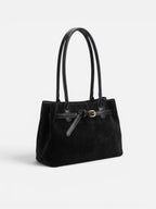 Women's Suede Buckle Detail Top Handle Tote Bag