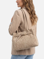 Women's Suede Buckle Detail Top Handle Tote Bag