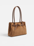 Women's Suede Buckle Detail Top Handle Tote Bag
