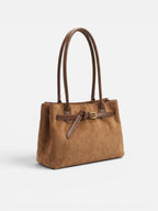 Women's Suede Buckle Detail Top Handle Tote Bag