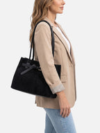 Women's Suede Buckle Detail Top Handle Tote Bag