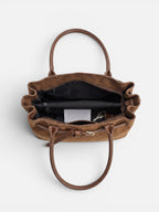 Women's Suede Buckle Detail Top Handle Tote Bag
