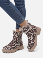Bottines Femme en Daim Imprimé Léopard Fourrées