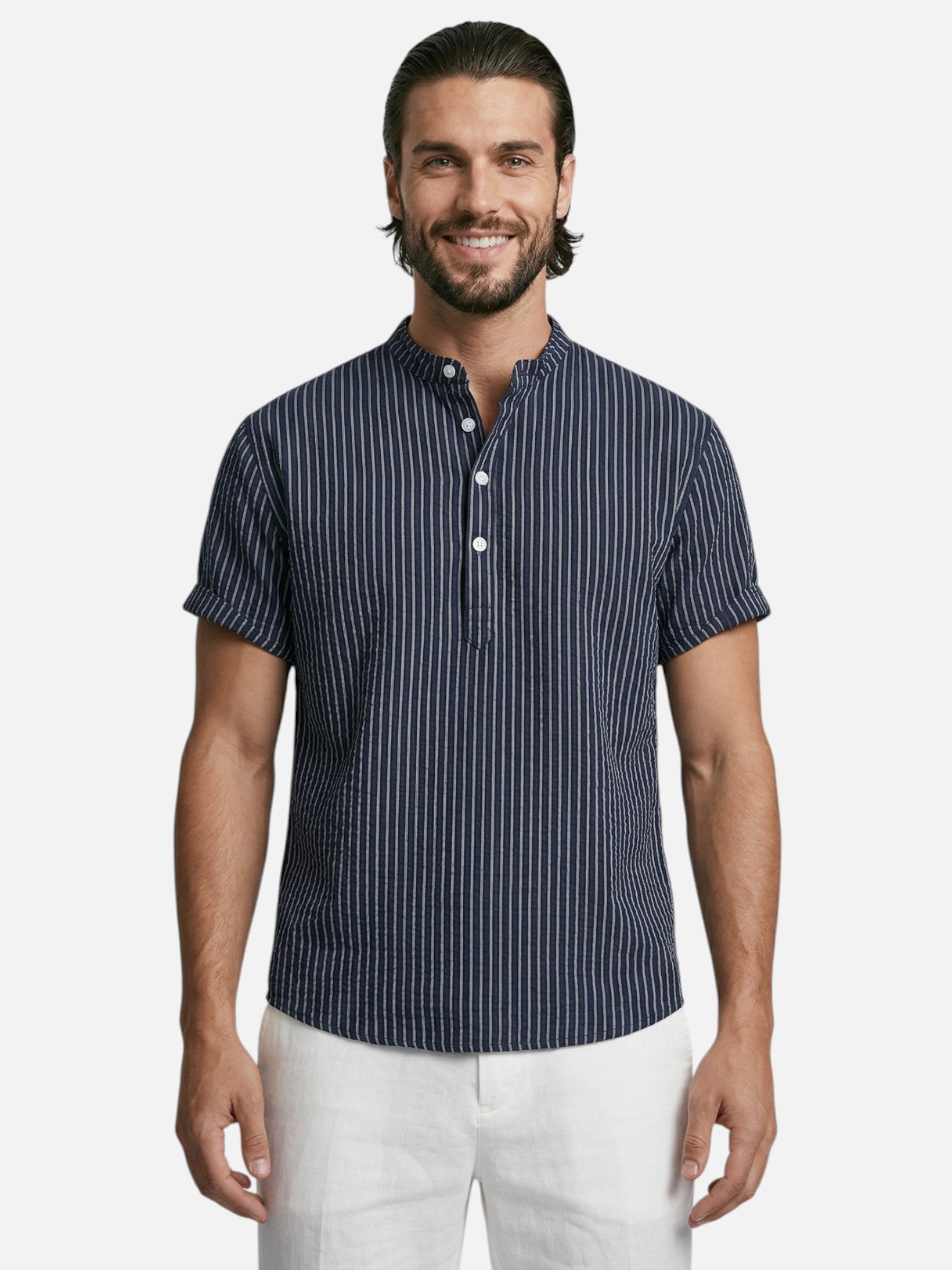 Chemise homme été à rayures col officier manches courtes