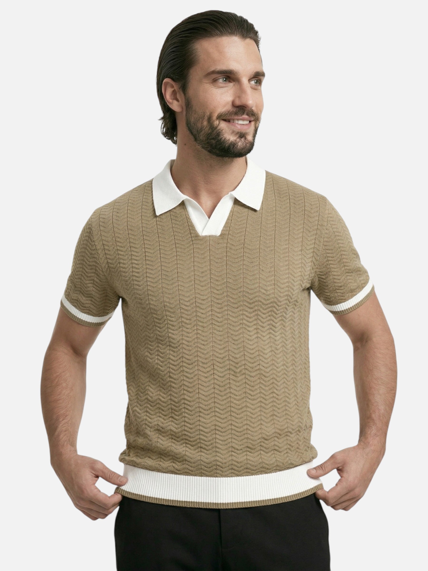 Men's polo shirt in elegant textured knit with short sleeves
