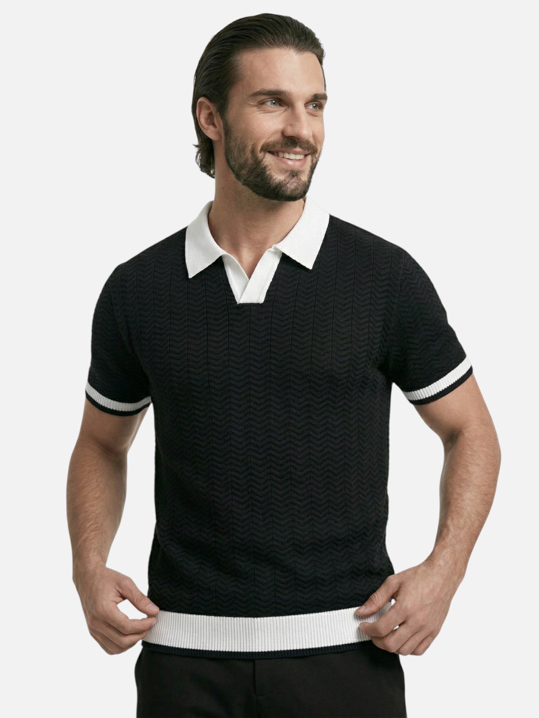 Men's polo shirt in elegant textured knit with short sleeves