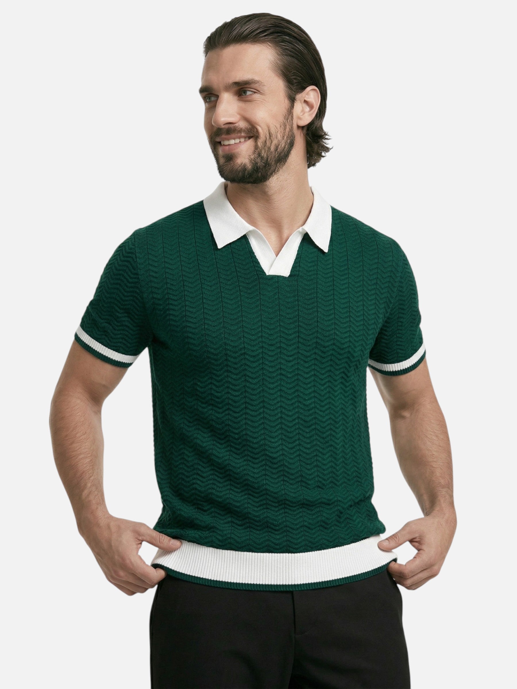 Men's polo shirt in elegant textured knit with short sleeves