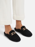 Mules Mocassins Femme en Sherpa à Chaîne