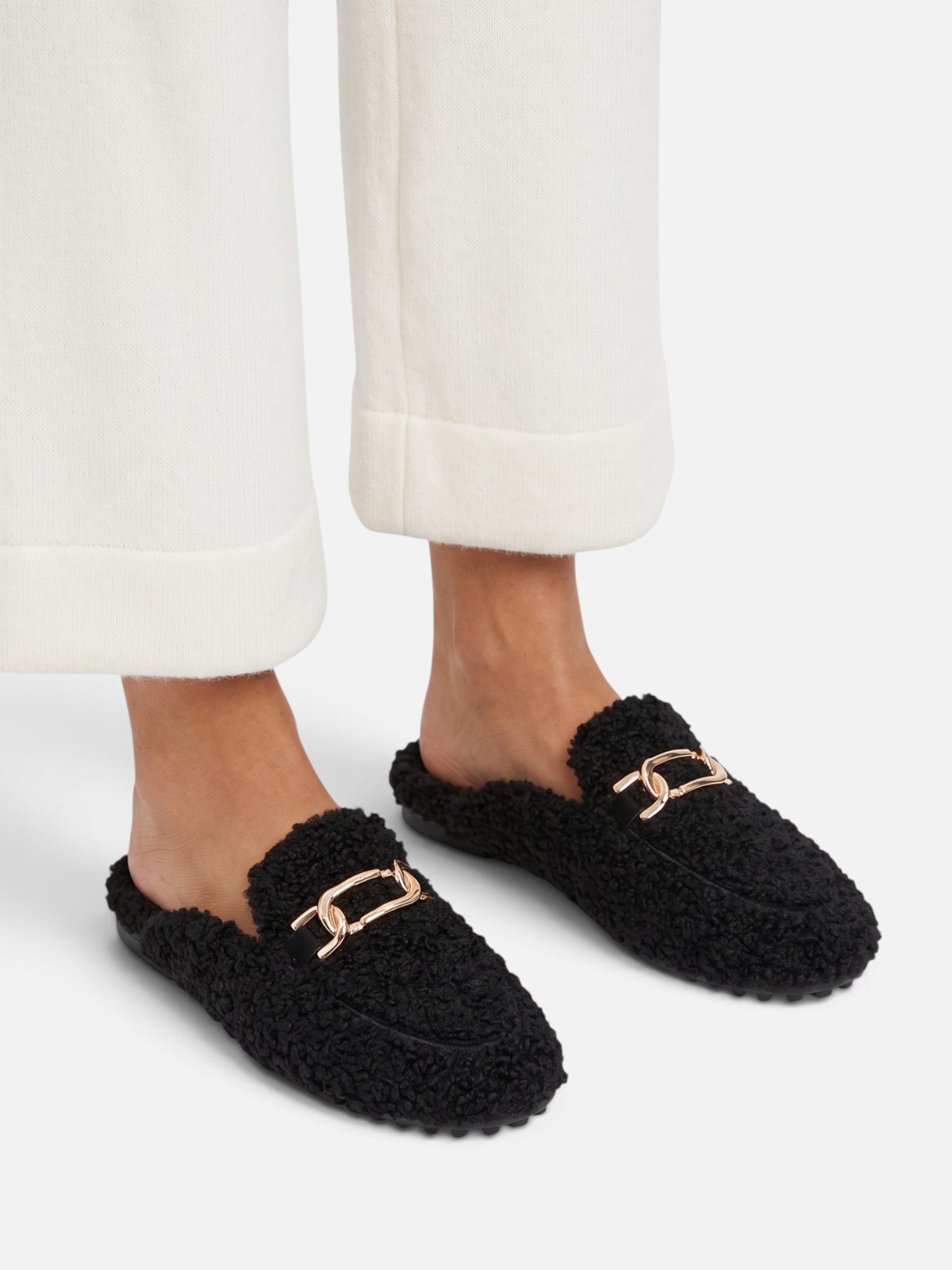 Mules Mocassins Femme en Sherpa à Chaîne