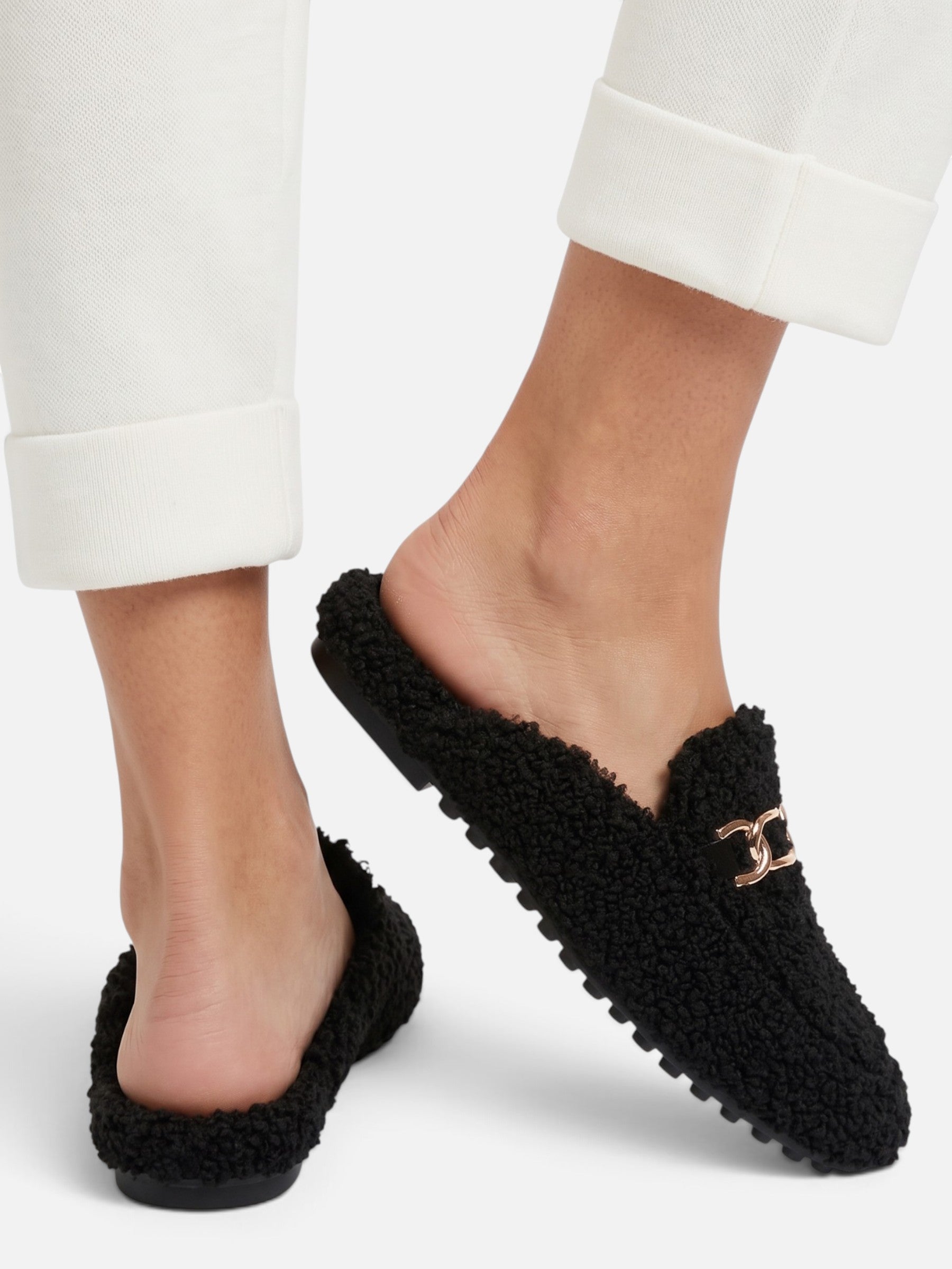 Mules Mocassins Femme en Sherpa à Chaîne