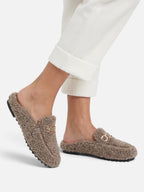 Mules Mocassins Femme en Sherpa à Chaîne