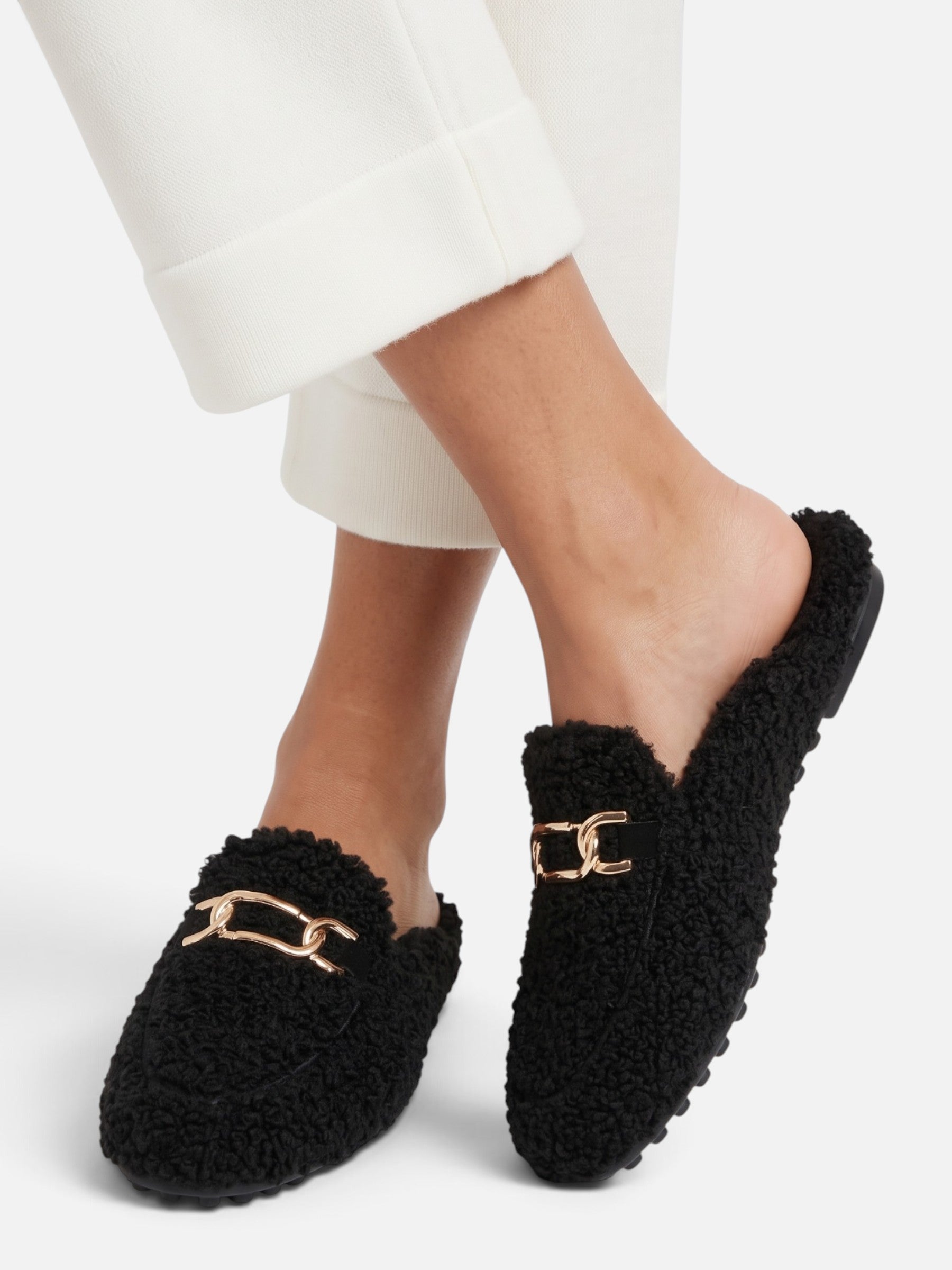 Mules Mocassins Femme en Sherpa à Chaîne