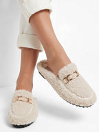 Mules Mocassins Femme en Sherpa à Chaîne