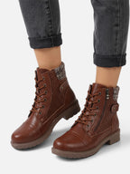Bottines Femme Rangers Cuir Empiècement Maille