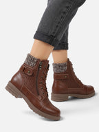 Bottines Femme Rangers Cuir Empiècement Maille